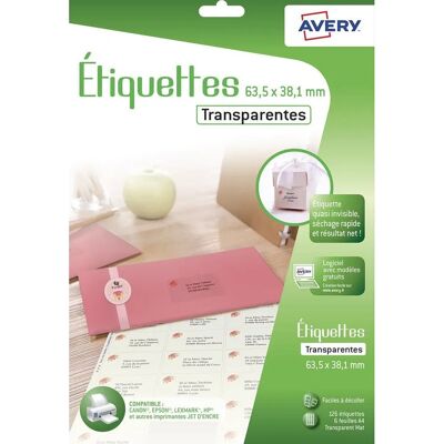 Avery J8560CL Transparent Självhäftande Etikett Avery J8560CL Transparent Självhäftande Etikett