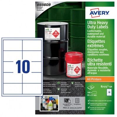Avery B7173-50 Vattentäta självhäftande etiketter - Rektangel 500 st Avery B7173-50 Vattentäta självhäftande etiketter - Rektangel 500 st