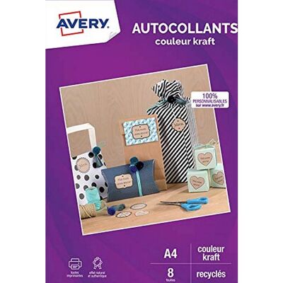 Autocollants en Papier Kraft Avery - 8 Feuilles, Couleurs Vives - Professionnel Autocollants en Papier Kraft Avery - 8 Feuilles, Couleurs Vives - Professionnel