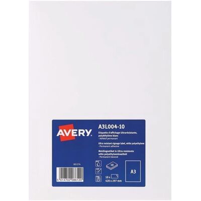 Avery A3L004-10 Druckeretiketten - Weiß, Permanent Avery A3L004-10 Druckeretiketten - Weiß, Permanent