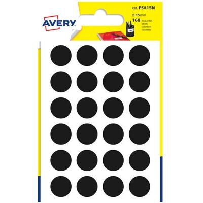 Avery Modèle PSA15N Étiquettes Rondes Auto-adhésives - Noir - 168 pcs - Publicité Avery Modèle PSA15N Étiquettes Rondes Auto-adhésives - Noir - 168 pcs - Publicité