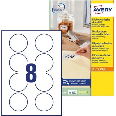 Étiquettes rondes amovibles Avery - 63,5mm - 200 pièces - Publicité Étiquettes rondes amovibles Avery - 63,5mm - 200 pièces - Publicité