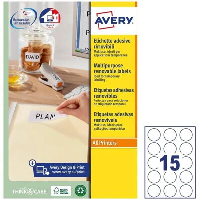 Étiquettes rondes amovibles Avery 51mm Étiquettes rondes amovibles Avery 51mm