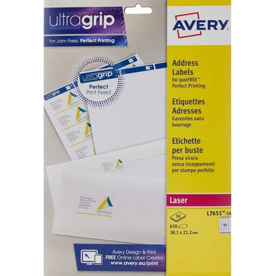 Avery White Laser Address Labels - Ultra Grip, 65 Labels per Sheet Avery White Laser Address Labels - Ultra Grip, 65 Labels per Sheet
