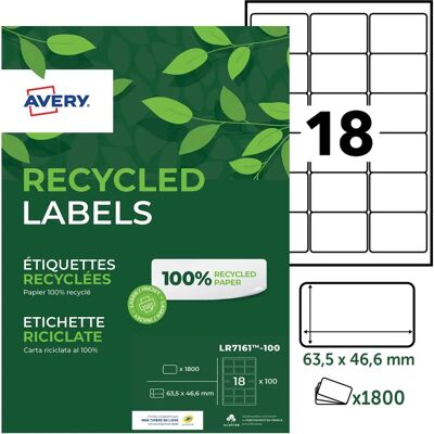 Avery LR7161 Weiße Recycling-Adressetiketten - 1800 Blatt Avery LR7161 Weiße Recycling-Adressetiketten - 1800 Blatt