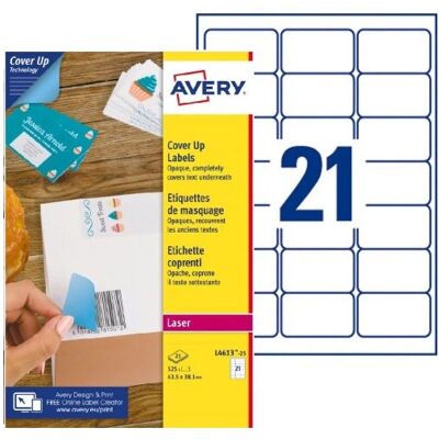 Avery L4613 Weiße Permanente Laseretiketten - 525 Stück Avery L4613 Weiße Permanente Laseretiketten - 525 Stück