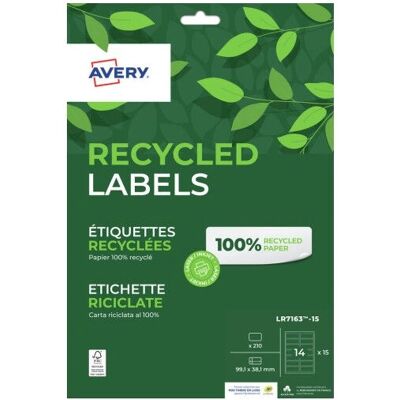 Etiquetas de dirección recicladas Avery LR7163-15 14 por hoja - Láser/Impregnadora Etiquetas de dirección recicladas Avery LR7163-15 14 por hoja - Láser/Impregnadora