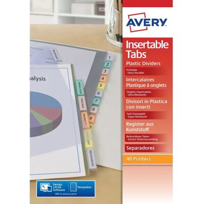 Diviseur A4 transparent Avery - 12 feuilles Diviseur A4 transparent Avery - 12 feuilles