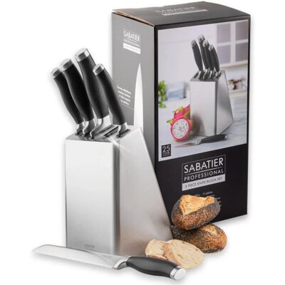Sabatier Professional 5 Piece Stainless Steel Knife Block Set - 9cm paring - 13cm all purpose - 20cm carving - Knife Set Sabatier Professional 5 Piece Stainless Steel Knife Block Set - 9cm paring - 13cm all purpose - 20cm carving - Knife Set