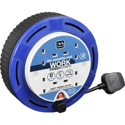 Masterplug SCT0510/4BL 10amp 4 Socket 5m Small Cassette Reel - Blue Masterplug SCT0510/4BL 10amp 4 Socket 5m Small Cassette Reel - Blue