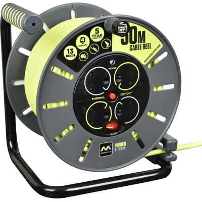 Masterplug 50m Heavy Duty Extension Lead Cable Reel - 4 Socket 240V Masterplug 50m Heavy Duty Extension Lead Cable Reel - 4 Socket 240V