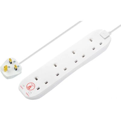 Masterplug White Surge Protected 4-Gang Extension Lead - 240V, 13A, 2m Masterplug White Surge Protected 4-Gang Extension Lead - 240V, 13A, 2m