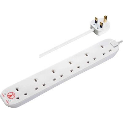 Masterplug White Surge Protected 6-Gang Extension Lead - 2m Masterplug White Surge Protected 6-Gang Extension Lead - 2m