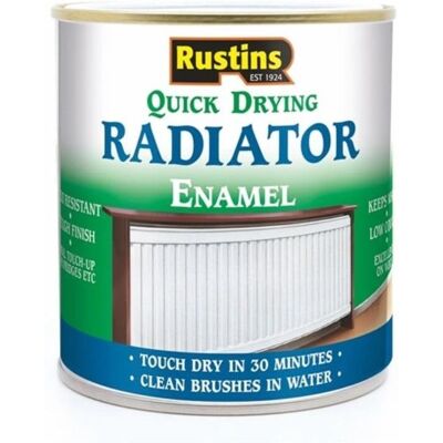 Rustins White Radiator Enamel - Quick Dry Satin 500ml Rustins White Radiator Enamel - Quick Dry Satin 500ml