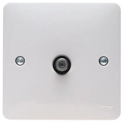 Hager - Sollysta Single F Type Satellite Outlet Screened - White - Screened - Electrical Outlet Hager - Sollysta Single F Type Satellite Outlet Screened - White - Screened - Electrical Outlet