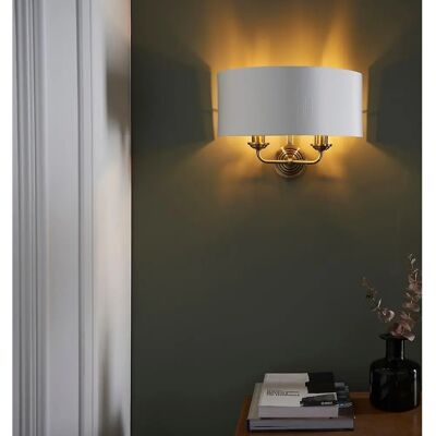 Netlighting Highclere Shade Wall Lamp - Vintage White Fabric - Antique Brass - Wall Lamp Netlighting Highclere Shade Wall Lamp - Vintage White Fabric - Antique Brass - Wall Lamp