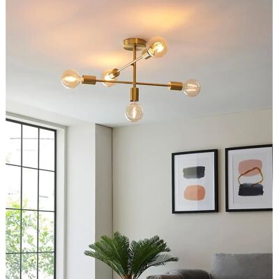 Netlighting Endon Satin Brass Ceiling Lamp - Semi Flush 5 Arms Netlighting Endon Satin Brass Ceiling Lamp - Semi Flush 5 Arms