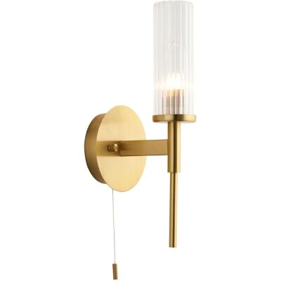 Endon Satin Brass Talo Bathroom Wall Lamp - Ribbed Glass - IP44 Endon Satin Brass Talo Bathroom Wall Lamp - Ribbed Glass - IP44