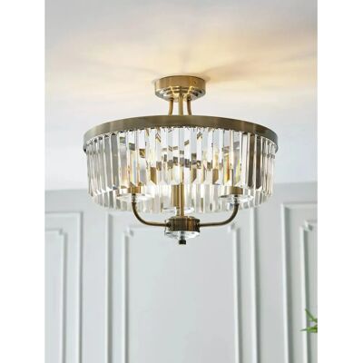 Luxia Rosewood Glass Semi-Flush Ceiling Light - Antique Brass - Ceiling Light Luxia Rosewood Glass Semi-Flush Ceiling Light - Antique Brass - Ceiling Light