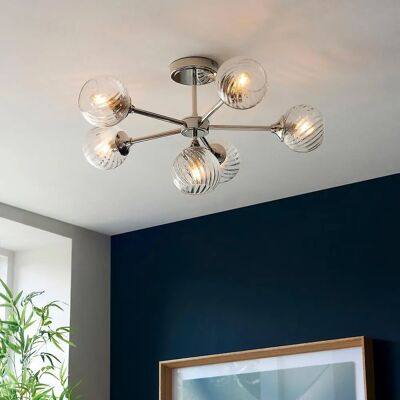 Endon Allegra 6 Light Multi Arm Glass Shade Semi Flush Ceiling Lamp - Ceiling Light Endon Allegra 6 Light Multi Arm Glass Shade Semi Flush Ceiling Lamp - Ceiling Light