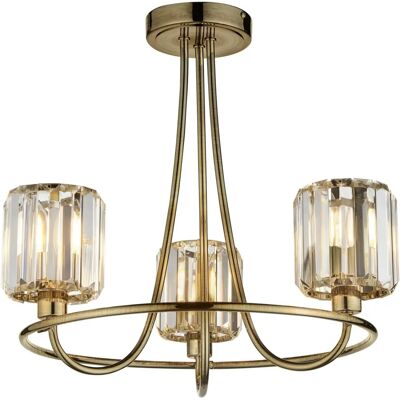 Endon Berenice 3-Light Glass Shade Semi Flush Ceiling Lamp Antique Brass Endon Berenice 3-Light Glass Shade Semi Flush Ceiling Lamp Antique Brass