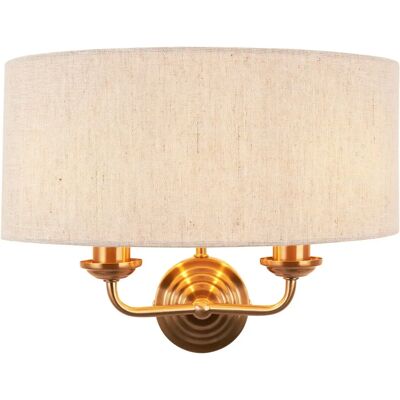 Endon Collection Lighting Highclere Wall Lamp - Natural Linen, Vintage Brass, Twin E14 Endon Collection Lighting Highclere Wall Lamp - Natural Linen, Vintage Brass, Twin E14