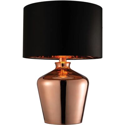 Lampada da Tavolo Waldorf in Rame Endon - E27, 60W, Paralume in seta artificiale nera Lampada da Tavolo Waldorf in Rame Endon - E27, 60W, Paralume in seta artificiale nera