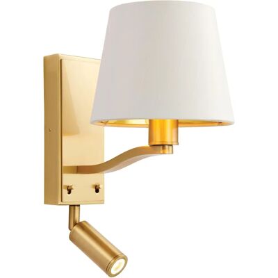 Endon Harvey 1 Lampe Murale Satinée Or Brossé Blanc Vintage Soie Fausse - Applique Murale - Publicité Endon Harvey 1 Lampe Murale Satinée Or Brossé Blanc Vintage Soie Fausse - Applique Murale - Publicité