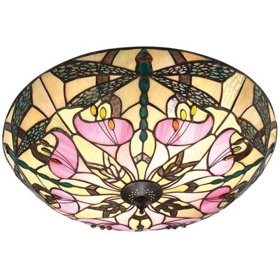 Interiors 1900 Ashton 2 Light Tiffany Flush Ceiling Fitting - Art Nouveau Style Interiors 1900 Ashton 2 Light Tiffany Flush Ceiling Fitting - Art Nouveau Style