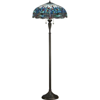 Interiors 1900 Lighting Dragonfly Blue - 2 Light Floor Lamp Dark Bronze - Tiffany Style Glass Interiors 1900 Lighting Dragonfly Blue - 2 Light Floor Lamp Dark Bronze - Tiffany Style Glass
