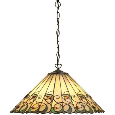 Interiors 1900 Lighting Jamelia - Grande suspension en bronze foncé, verre Tiffany, E27 - Publicité Interiors 1900 Lighting Jamelia - Grande suspension en bronze foncé, verre Tiffany, E27 - Publicité