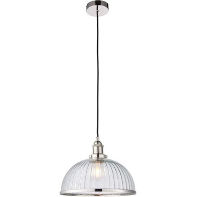 Netlighting Hansen 1 Lampe Suspendue Nickel Brillant Verre Rippé E27 - Publicité Netlighting Hansen 1 Lampe Suspendue Nickel Brillant Verre Rippé E27 - Publicité