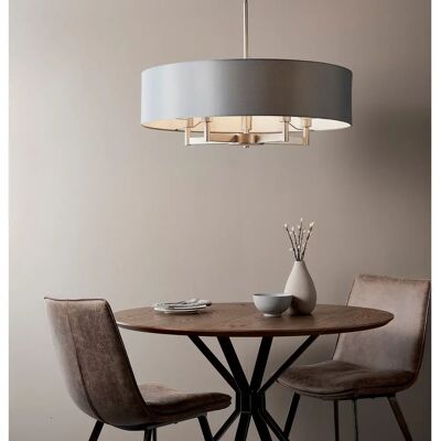 Edit Lighting Manhattan 48243 - Nickel mat - Abat-jour coton gris - Suspension 5 lampes - Publicité Edit Lighting Manhattan 48243 - Nickel mat - Abat-jour coton gris - Suspension 5 lampes - Publicité