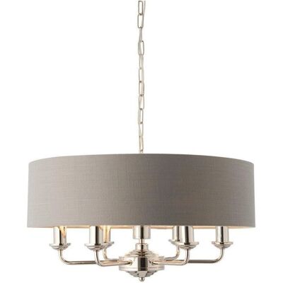 Netlighting Highclere Cylindrical Pendant Light Bright Nickel Plate Charcoal Fabric - Pendant Light Netlighting Highclere Cylindrical Pendant Light Bright Nickel Plate Charcoal Fabric - Pendant Light
