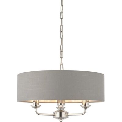 Suspension 3 lumières Highclere en Nickel - Tissu Charbon - Publicité Suspension 3 lumières Highclere en Nickel - Tissu Charbon - Publicité
