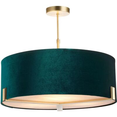 Lustre semi-flush Endon Hayfield 3 lumières - Laiton antique - Velours vert - Publicité Lustre semi-flush Endon Hayfield 3 lumières - Laiton antique - Velours vert - Publicité
