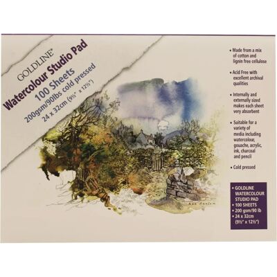 Clairefontaine Goldline Watercolour Studio Pad - Cold Pressed - 200gsm - 100 Sheets - White Clairefontaine Goldline Watercolour Studio Pad - Cold Pressed - 200gsm - 100 Sheets - White