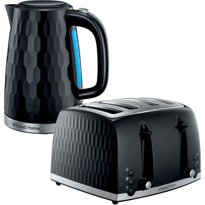 Russell Hobbs Honeycomb 4-Slice Toaster & Kettle Set - Black Russell Hobbs Honeycomb 4-Slice Toaster & Kettle Set - Black