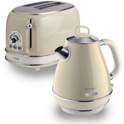 Ariete ARPK1 Retro Style Jug Kettle and 2 Slice Toaster Set - Cream Ariete ARPK1 Retro Style Jug Kettle and 2 Slice Toaster Set - Cream