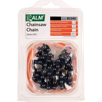 Chaîne de tronçonneuse ALM Manufacturing BC040 - Adaptée à barres de 25cm - Publicité Chaîne de tronçonneuse ALM Manufacturing BC040 - Adaptée à barres de 25cm - Publicité