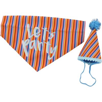 Ancol Pawty Dog Stripe Hat with Bandana Set - Dog Accessories Ancol Pawty Dog Stripe Hat with Bandana Set - Dog Accessories
