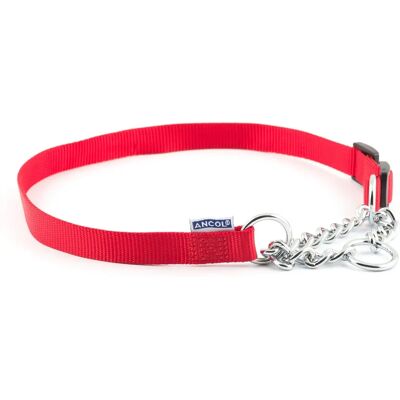 Ancol Heritage Dog Collar - Red 50-70cm - Nylon & Chain Check Ancol Heritage Dog Collar - Red 50-70cm - Nylon & Chain Check
