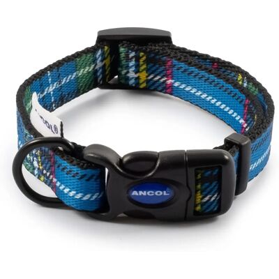 Ancol Blue Tartan Dog Collar - 20-30cm Adjustible Nylon Ancol Blue Tartan Dog Collar - 20-30cm Adjustible Nylon