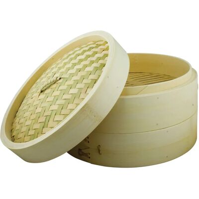 School Of Wok 25cm Bamboo Steamer - 2 Tier Asian Cooking Accessory School Of Wok 25cm Bamboo Steamer - 2 Tier Asian Cooking Accessory