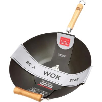 School of Wok Wok av karbonstål - 36cm, Forbehandlet, Flat bunn - Wok School of Wok Wok av karbonstål - 36cm, Forbehandlet, Flat bunn - Wok