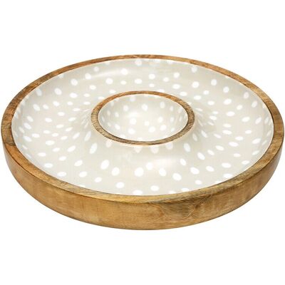 Dexam Sintra Mango Wood Spotted Chip & Dip Bowl - Stone Dexam Sintra Mango Wood Spotted Chip & Dip Bowl - Stone