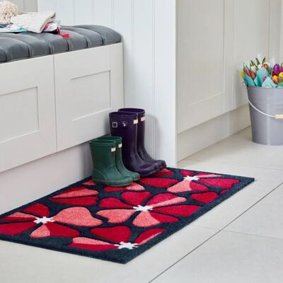 JVL Solemate Hand Carved Posy Doormat - 57x100cm - Red - Doormat JVL Solemate Hand Carved Posy Doormat - 57x100cm - Red - Doormat