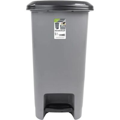 Jvl - Slim Plastic Pedal Bin - 60L - Grey - Waste Bin Jvl - Slim Plastic Pedal Bin - 60L - Grey - Waste Bin