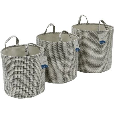 JVL Silva Set of 3 Grey Round Fabric Storage Baskets JVL Silva Set of 3 Grey Round Fabric Storage Baskets