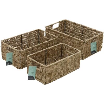 JVL Seagrass Set of 3 Rectangular Storage Baskets - Storage Baskets JVL Seagrass Set of 3 Rectangular Storage Baskets - Storage Baskets